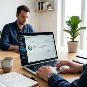 image montrant un techincien en train d'installer un plugin worpdress